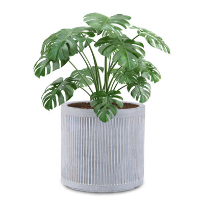 Round Grey Striped  Handmade Pot Planter