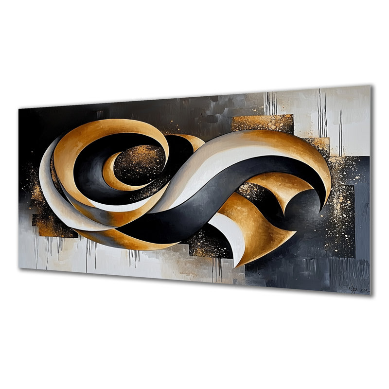 Fractal Waves Of Dark Golden Galaxy Iv - art mural abstrait en métal, impression sur métal Waves