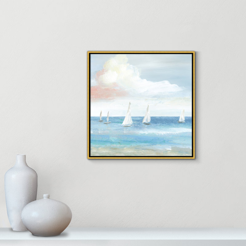Beach Sail Bliss by Nan - Floater Frame Print on Canvas, 25.5" H x 25.5" W x 2" D, Silver