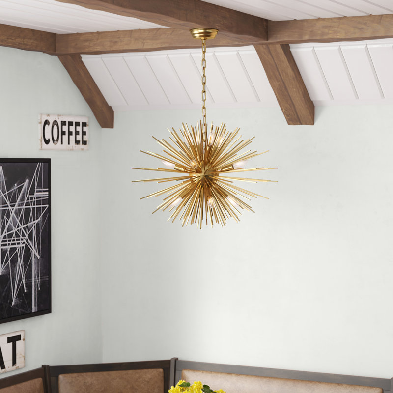 Lustre sphère spoutnik 12 lumières Wendler, Laiton vieilli, H 18,11 po x P 23,6 po
