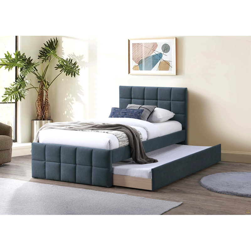 1 lit double avec tête de lit et pied de lit tapissier, Gris anthracite, Double
