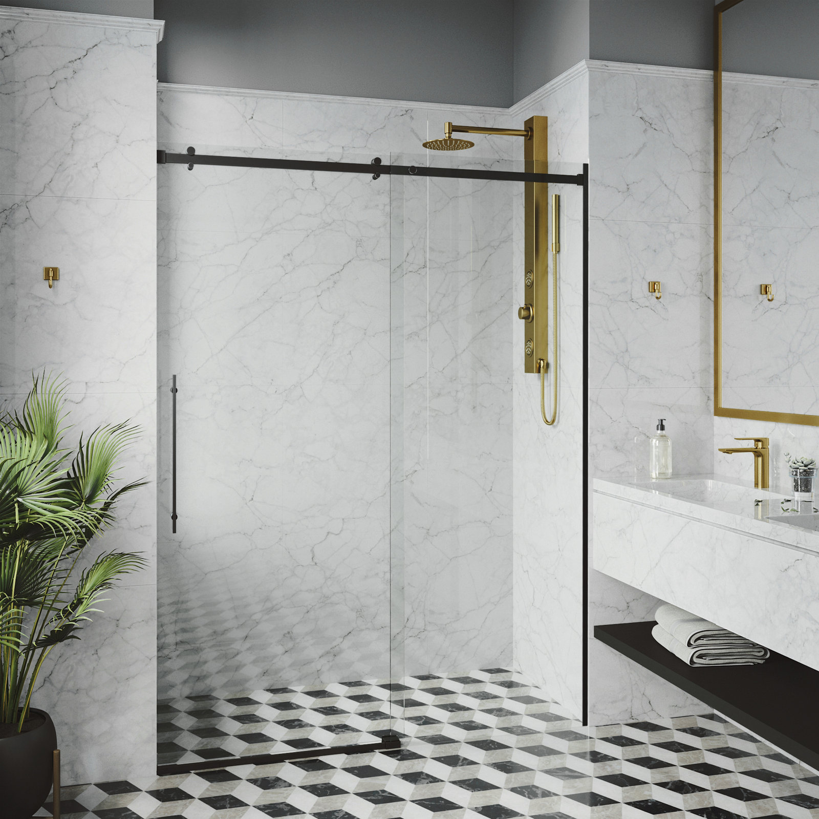 Luca Frameless Sliding Shower Door, Matte Black