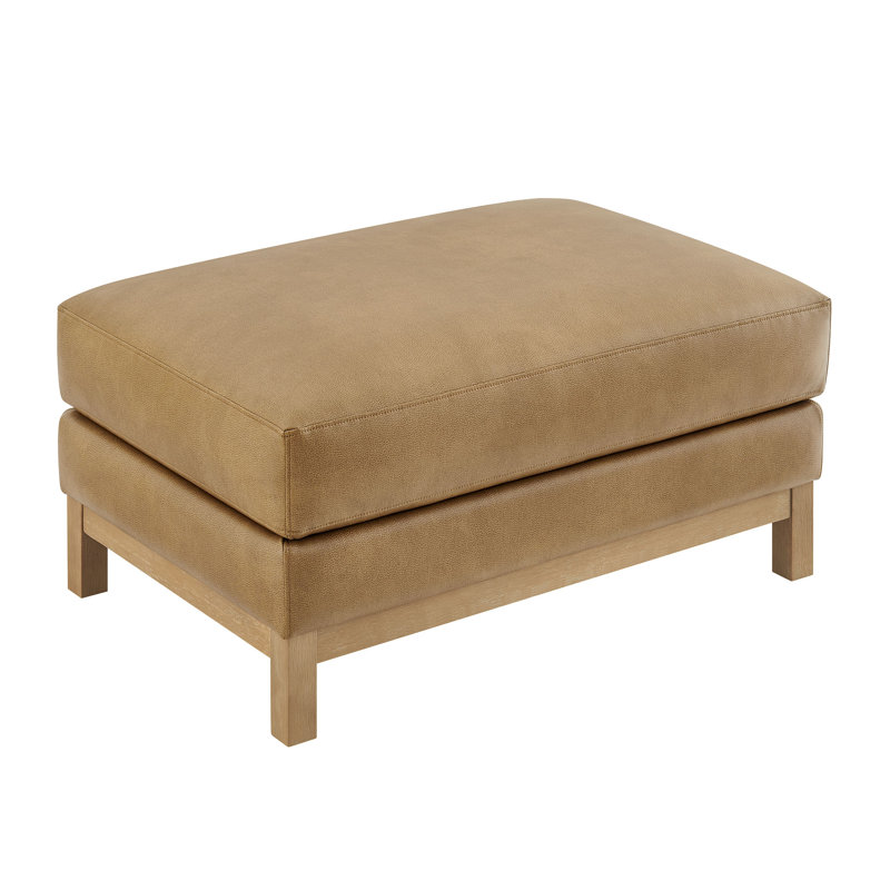 Roscoe Vegan Leather Ottoman, Toast, Natural Wood