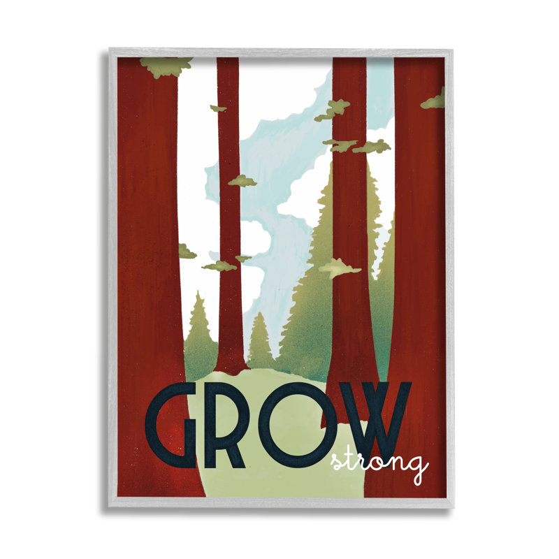 «Grow Strong Forest Trees Pines Landscape Motivation Motation XXL Black», estampe numérique encadrée, art texturé par Daphne Polselli