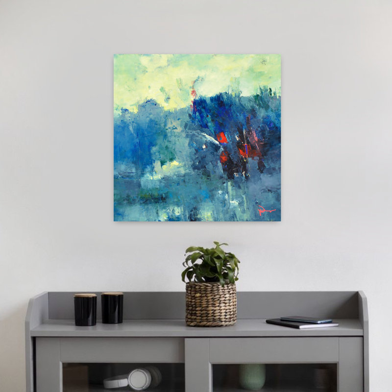 Art contemporain paysage marchand abstrait, H 18 po x l 18 po