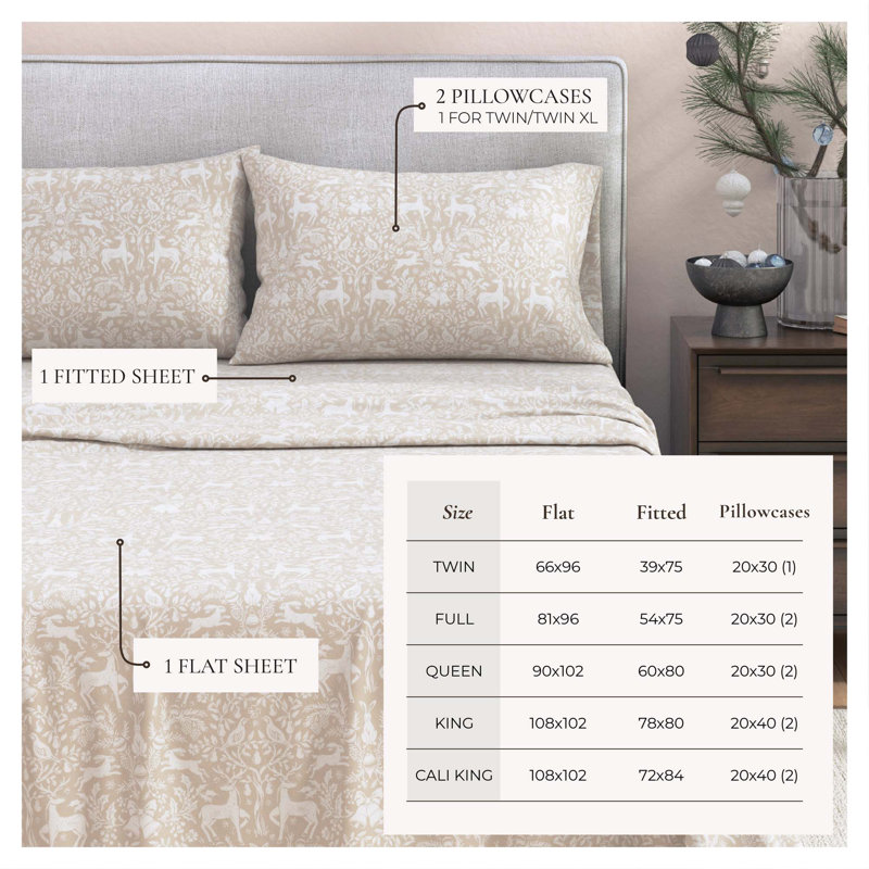 Ensemble de draps 100% flanelle de coton, Reflets, Full Sheet Set with 2 Pillowcases