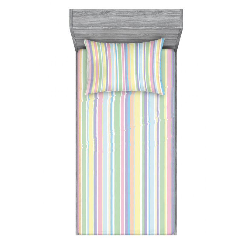 Microfiber Striped Sheet Set, Twin XL Sheet Set with Fitted Sheet, Yellow/Pink/Green Striped