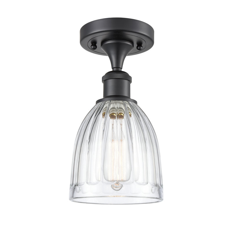 Plafonnier semi-encastré 1 lumière 5,75 po Dunder, Ampoule DEL 6 watts Vinage, Laiton antique noir, Transparent