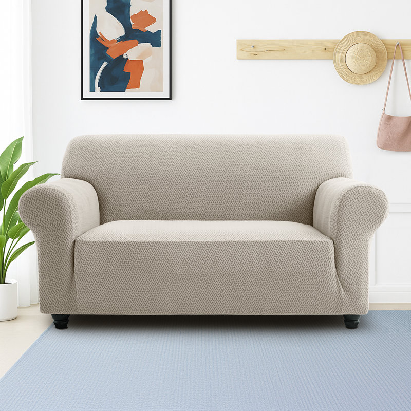 Jacquard Pattern Stretchable Spandex Sofa Slipcover - Stylish Sofa Protector, Beige, 179cm H x 224cm W - (2 Seater)