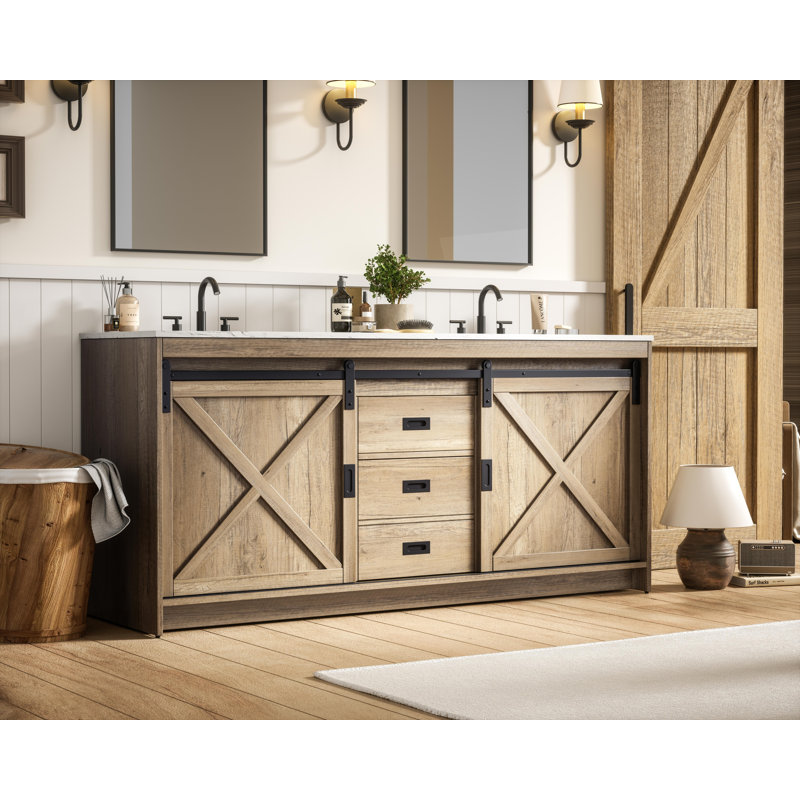 Boden 72 inch Double Bathroom Vanity, Natural Oak