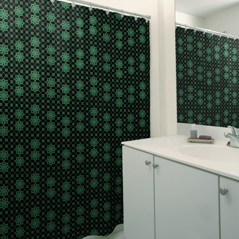Rideau de douche simple en treillis Classic, Vert / Noir