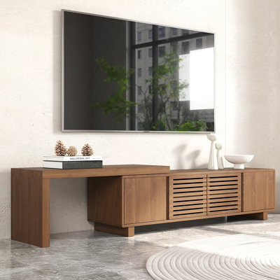 Japandi Retracted & Extendable Tv Stand With 4 Shelves Up To 85"