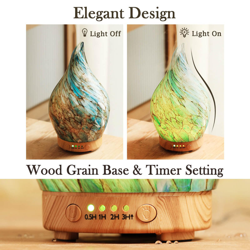 3D Glass Aromatherapy Oil Diffuser - 100ml, Ultrasonic, Auto Shut-Off, Timer, BPA Free, 4H Run Time, Ideal for Home & Spa