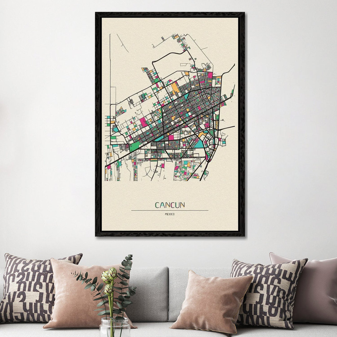 Busan, South Korea Map by Ayse Deniz Akerman - Floater Frame Print on Canvas
