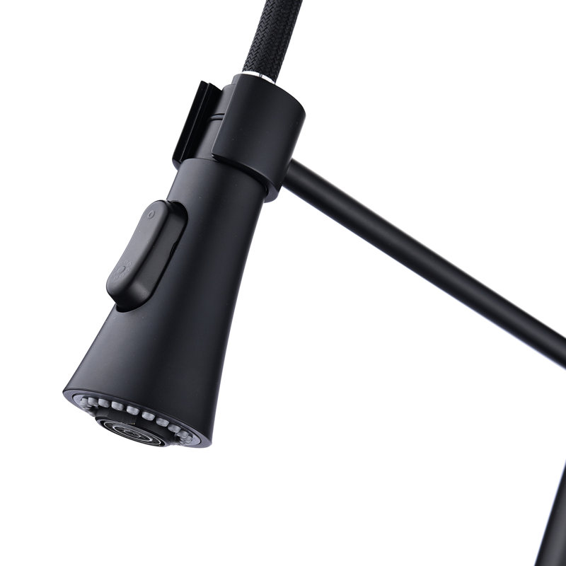 Robinet de cuisine commercial en noir mat, à ressort, finition rouille, acier inoxydable 304, pivotant à 360 degrés, longueur de tuyau de 20 po noir avec jet de duvet, arc élevé, résistant aux égratignures et à l'épreuve, débit maximal de 1,8 gallon par minute