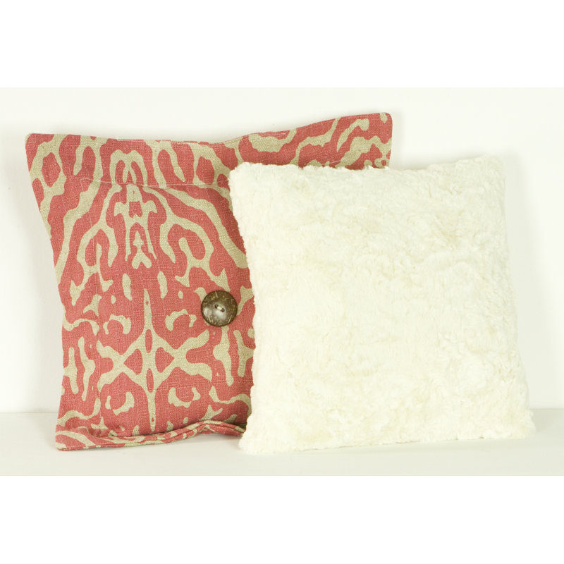 Raspberry Dot Buttons Cotton Reversible Throw Pillow