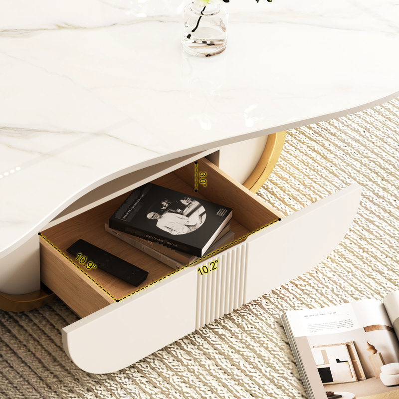 Table basse moderne avec tablette ouverte et plateau en pierre frittée Modern