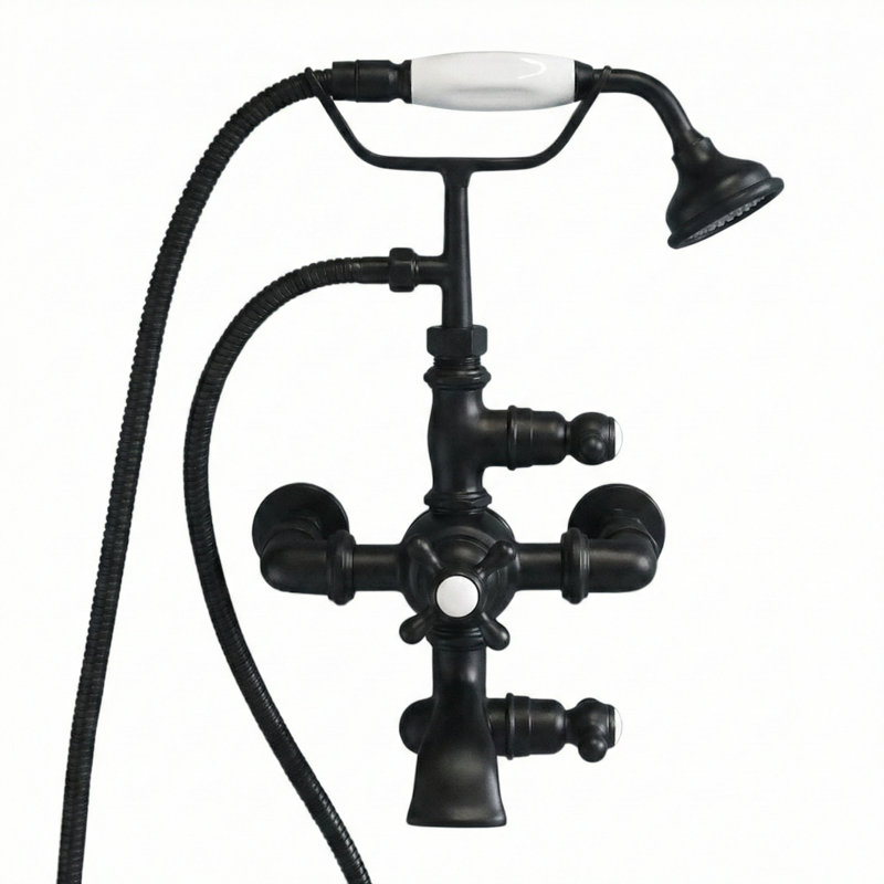 Thermostatic Wall Mount Tub Faucet with Handheld (P0894), Satin Black