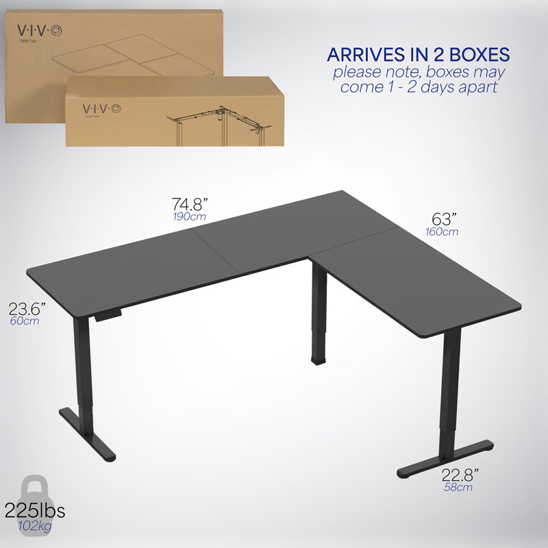 VIVO Electric Corner Standing Desk, Black/Black, 75" x 63"