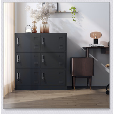 Casier de rangement métallique à six portes avec lecteur de cartes pour une organisation sécurisée au bureau, au gym ou à l'école.