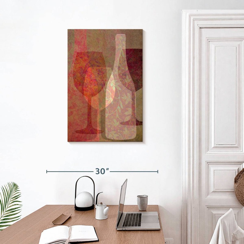 Yarlin, bouteille de vin et verres, H 30 po x l 20 po