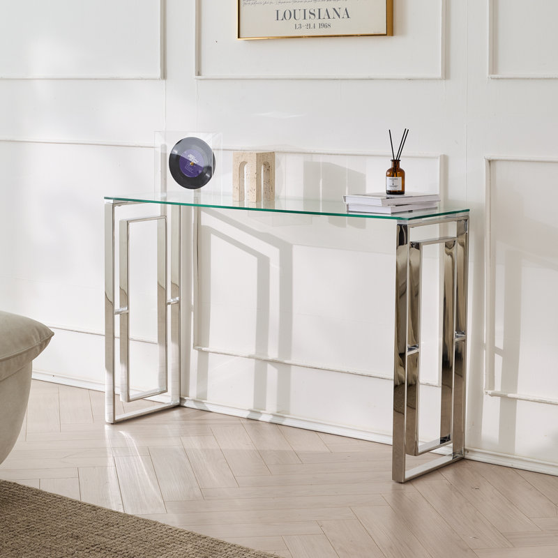 Table de console moderne avec plateau en verre