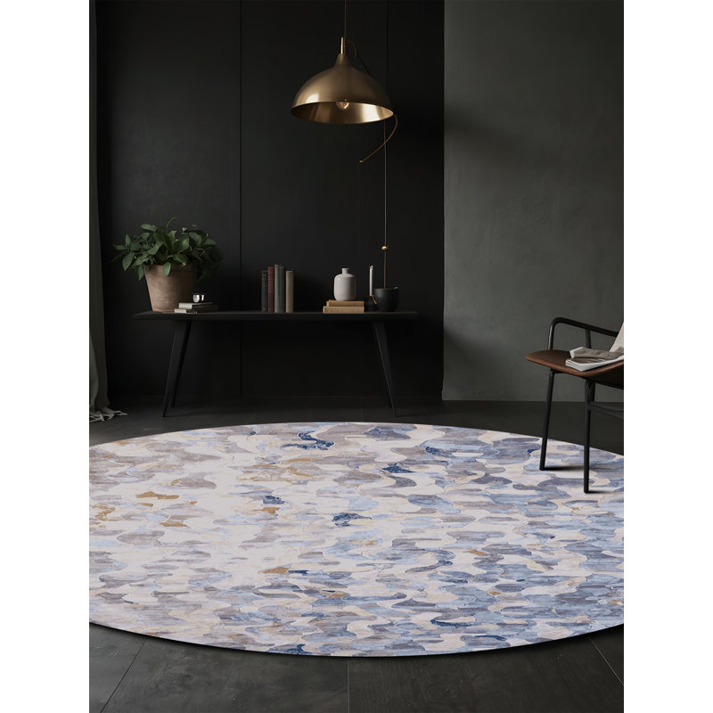 Tapis beige soyeux et moelleux, Rond 4 pi