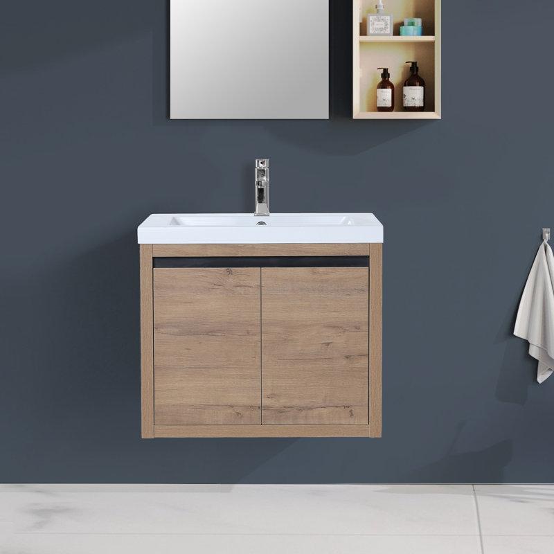 Wall Mounted Bathroom Vanity With Sink, Floating Storage Vanity for Small Bathroom & Powder Room, Imitative Oak