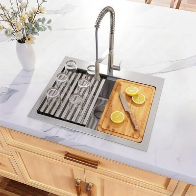  Évier de cuisine à simple cuve à montage sur plan en acier inoxydable de calibre 16 L 28 po x l 22 po avec accessoires