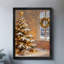 Reproduction d'art encadré noir, arbre de Noël et cadeaux d'hiver rétro-234406518