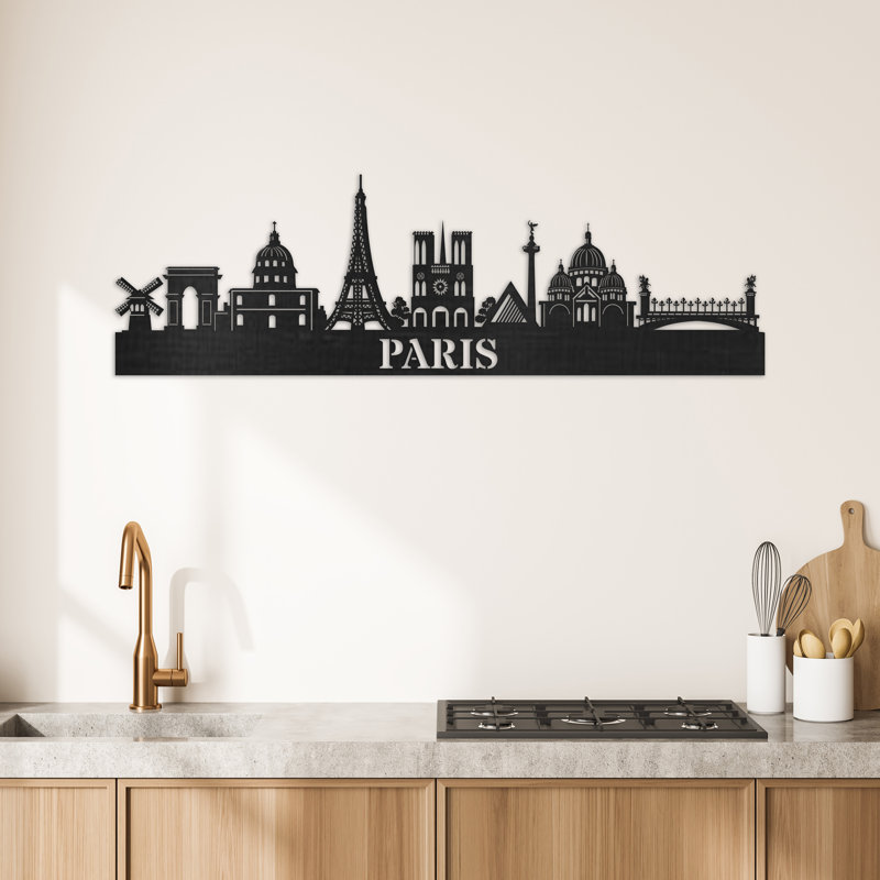 Décoration murale suspendue Paris City Skyline, H 14 po x l 46 po x P 0,25 po, BlNaturalack