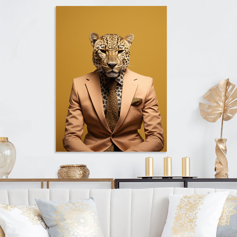 Art mural en métal jaune avec guépard II, H 40 po x l 30 po x P 1,5 po