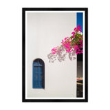 Pink Bougainvillea Blue Window Print by Tim Klein