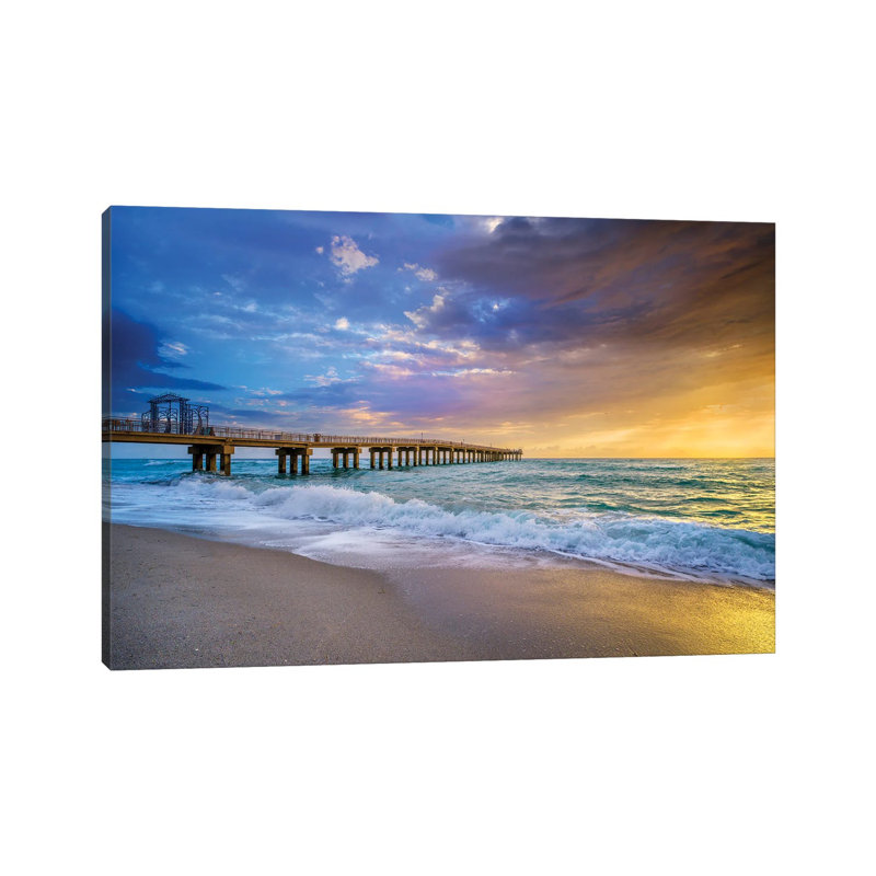 Powerful Sunrise With Pier, Miami South Florida by Susanne Kremer - Gallery-Wrapped Canvas Giclée on Canvas, Canvas