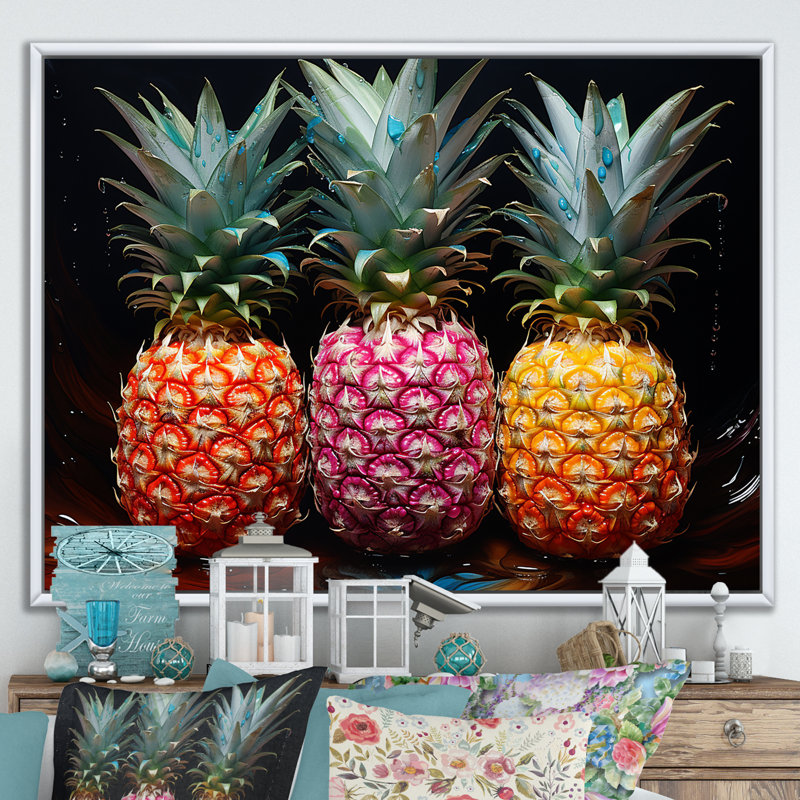 Nectar néon ananas I, H 34 po x l 44 po x P 1,5 po, Cadre flottant blanc