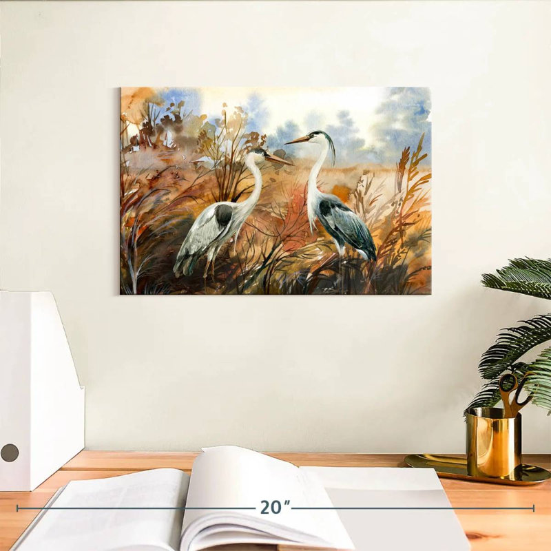 Aquarelle de hérons, H 8 po x l 12 po