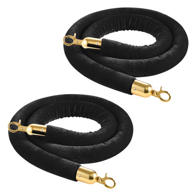 Cordes de velours noir, colonnes de velours noir de 5 pi avec crochets dorés, corde de tapis pour les événements de tapis