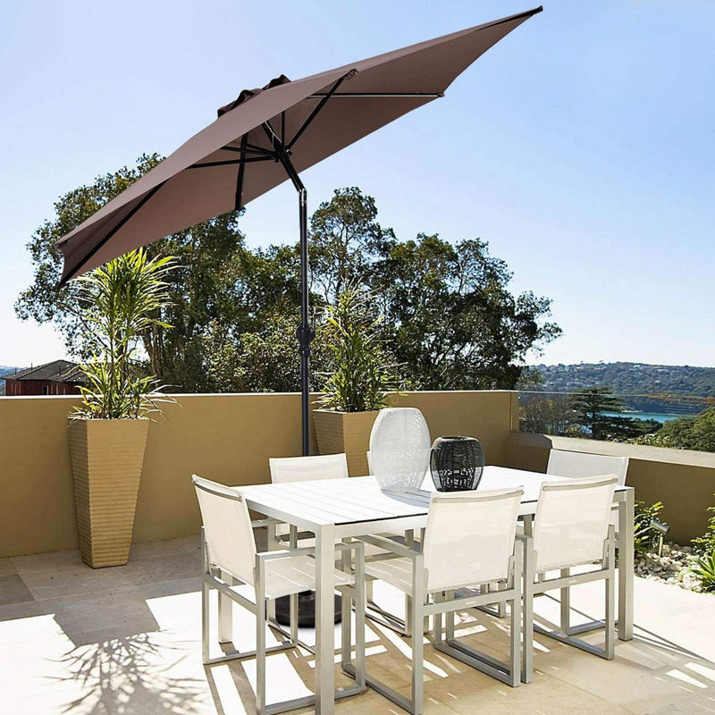 9 ft tan patio umbrella Scalloped Solar Market Table Umbrella with 24 LED Lights-Beige stable 9ft patio umbrella features a wind Chassidy 108'' Tilt Market Umbrella