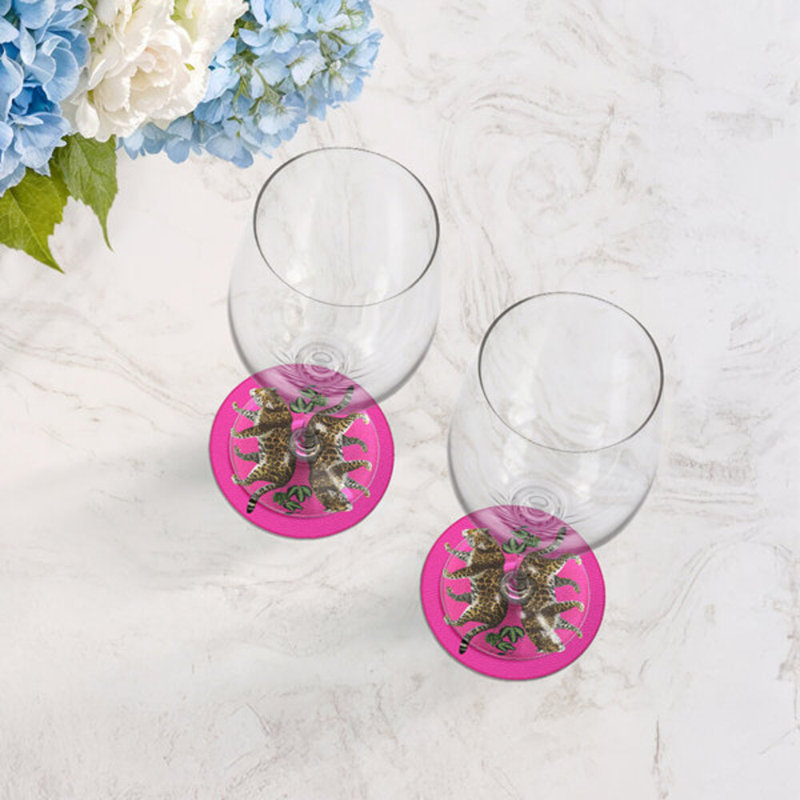 Sous-verres ronds en cuir vegan rose vif léopard, Rose millennial