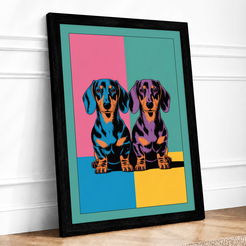 Dachshund Duet Pop Art - Framed Print, A1 - 84.1 x 59.4 cm, Black