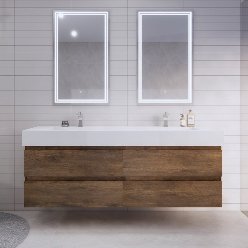 Babajide 72'' Double Bathroom Vanity with Acrylic Top, Rosewood