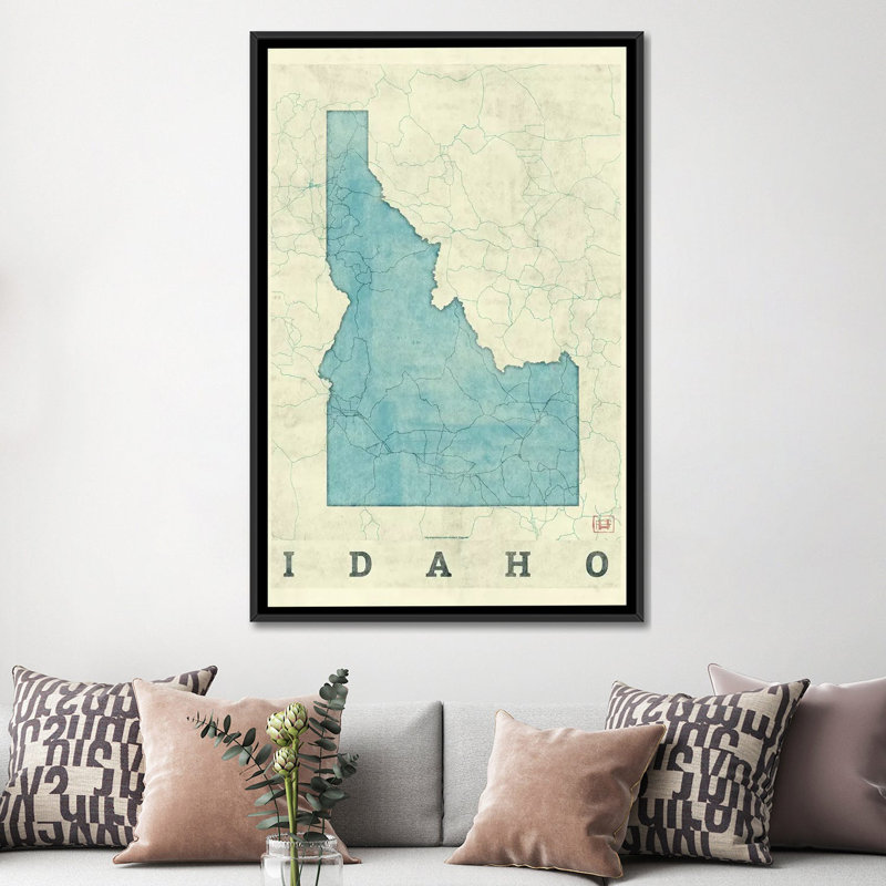 «Idaho Map», impression sur toile, H 26 po x l 18 po x P 1,5 po, Toile avec cadre noir, Pas de tapis