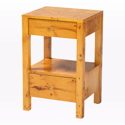 Verona Nightstand With 2 Drawers in Natural Light Mappa Real Burl Wood by Loon Peak