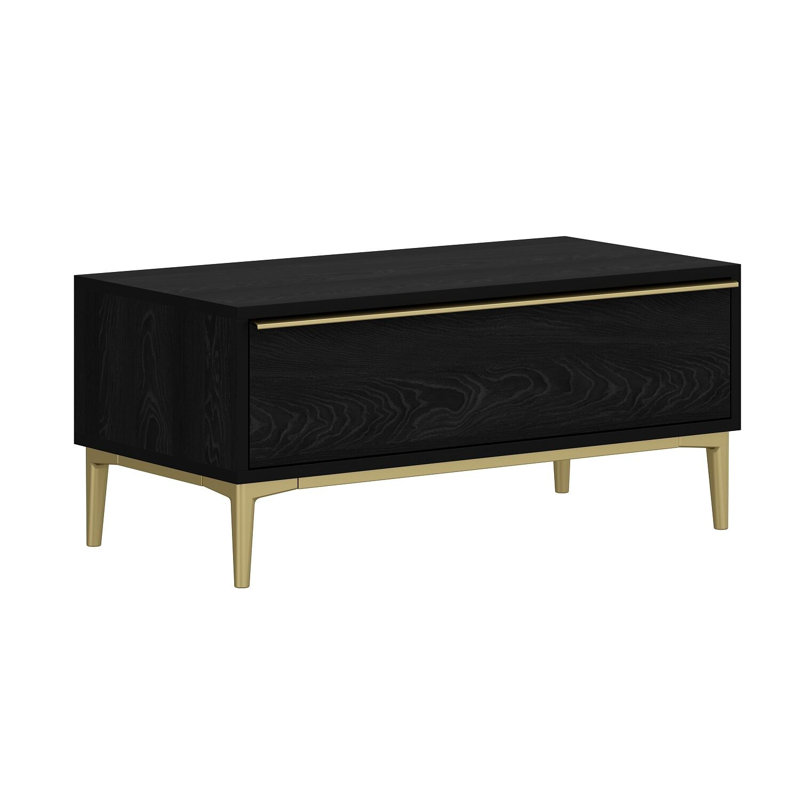 Modern Black Coffee Table, 35.4 x 15.7 x 15.7 inches | 100% Melamine Coated Particle Board, Thickness: 0.7 inches | Stylish & Durable Design for Living Room, Perfect for Elegant Home Décor & Entertainment