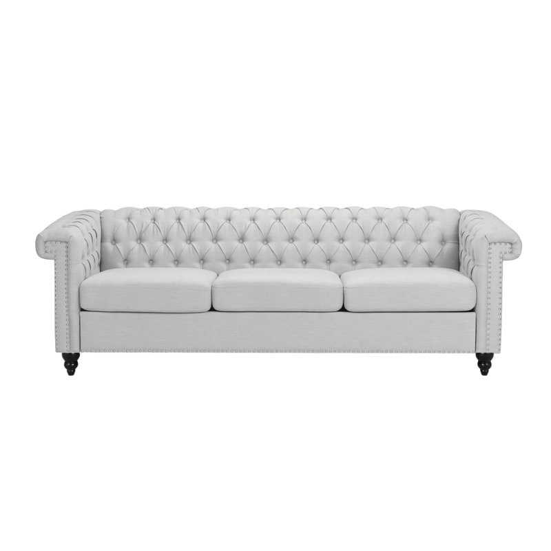 Tissu gris à 3 places avec capitonnage élégant et dossier bas relaxant, l 83 po x P 32 po, H 26