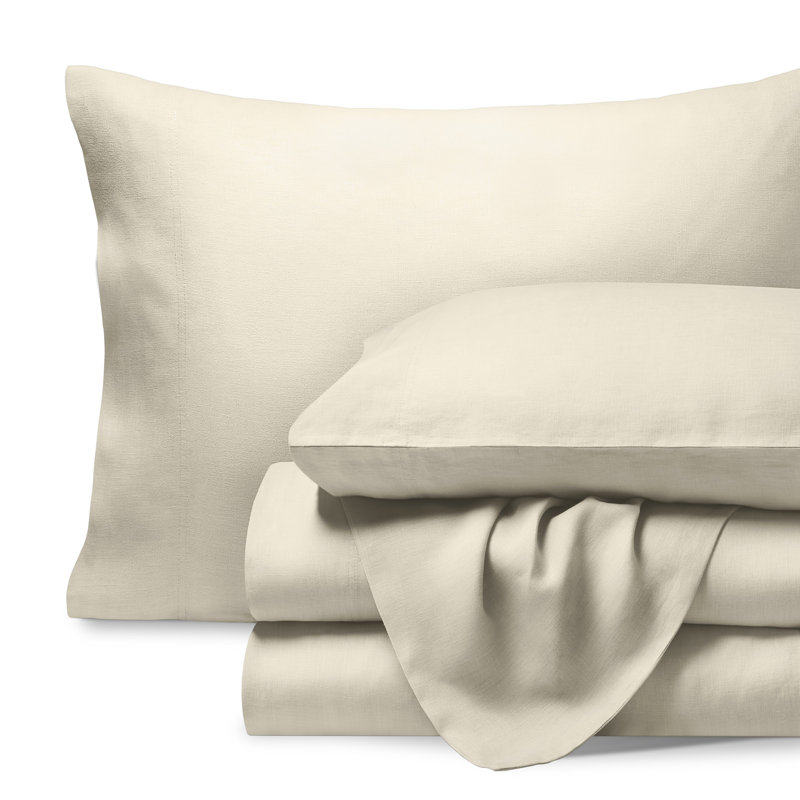 100% Linen Sheet Set, Twin Sheet Set with 1 Pillowcase, Natural