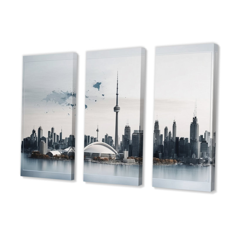 Toronto Skyline III - 3 pièces sur toile, H 28 po x l 36 po x P 1 po, Toile tendue