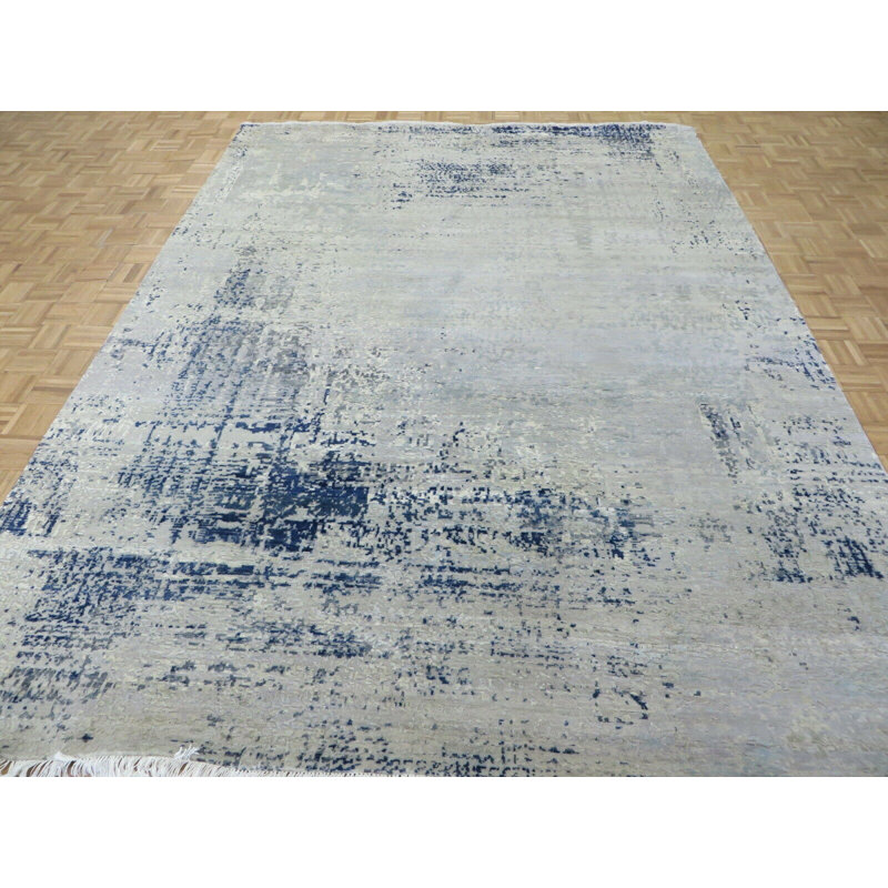 Tapis oriental beige moderne noué à la main 9 x 12 avec soie 3033328E06134685BB47714BB573C8E6