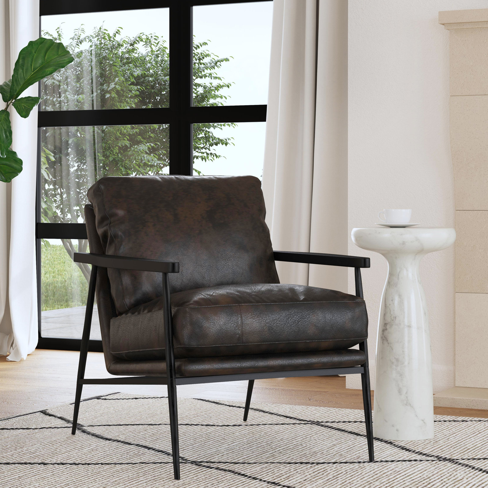Arnold Genuine Leather Armchair, Black/Black