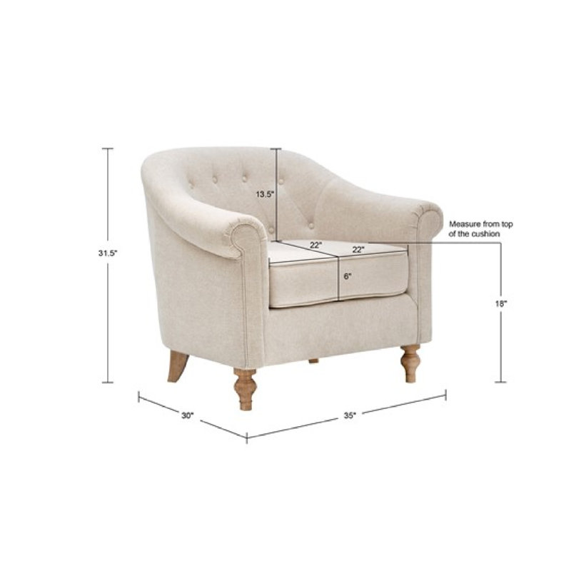 Beige Microfiber Barrel Accent Chair with Wood Legs